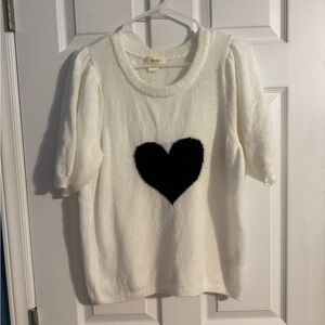 Maeve White Sweater with Black Heart Motif